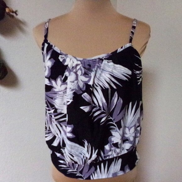 Kona Sol Black and Grey Floral Tankini top Blouson - Picture 1 of 5
